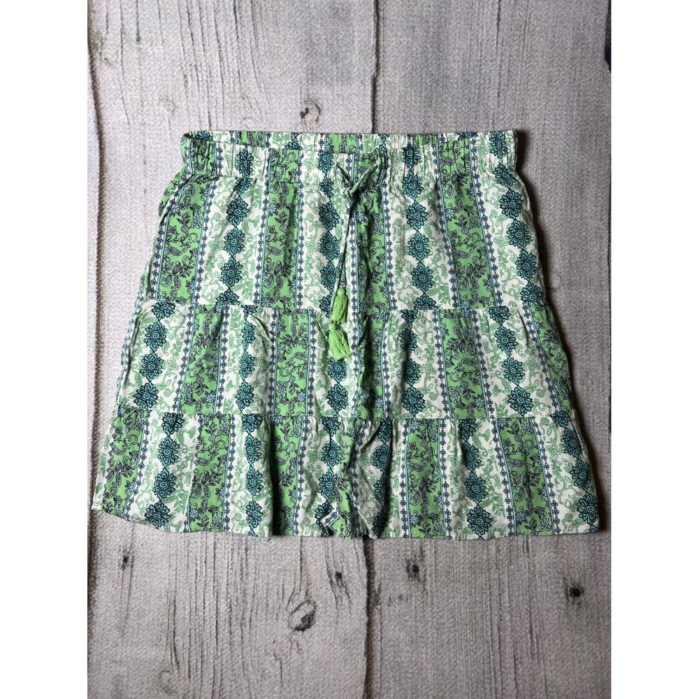 J. Jill Skirt Women Medium Petite Green Boho Tiered Floral‎ Paisley Stripe